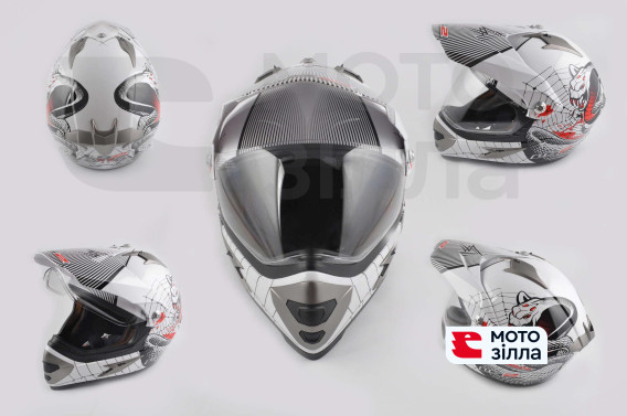 Шлем кроссовый   (mod:MX433) (с визором, size:XXL, белый, SNAKE)   LS-2