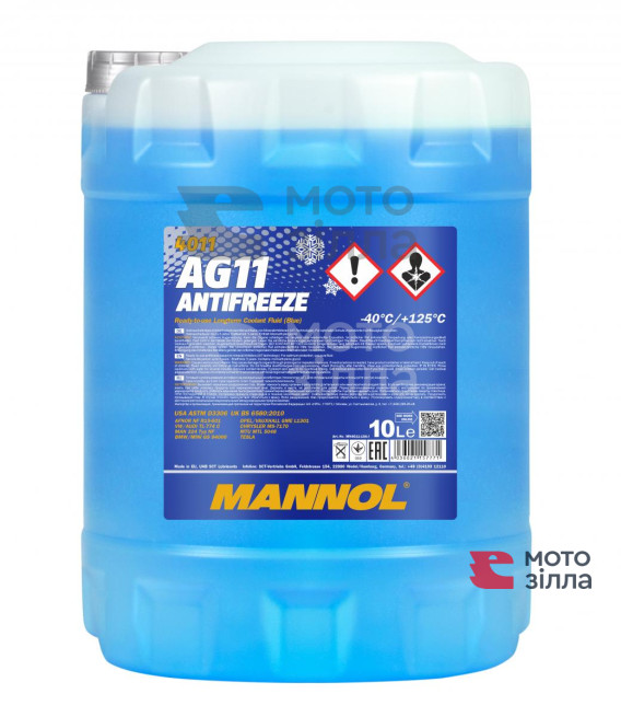 Жидкость охлаждающая (антифриз) 4011 AG11 синяя -40˚C 10л MANNOL Германия