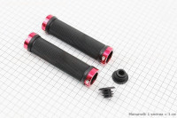 Ручки руля 130мм с зажимом Lock-On с двух сторон, черно-красные FL-426