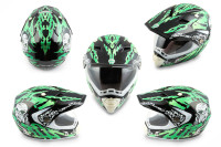 Шлем кроссовый   (mod:CR188) (с визором, size:XL, черно-зеленый)   HELMO