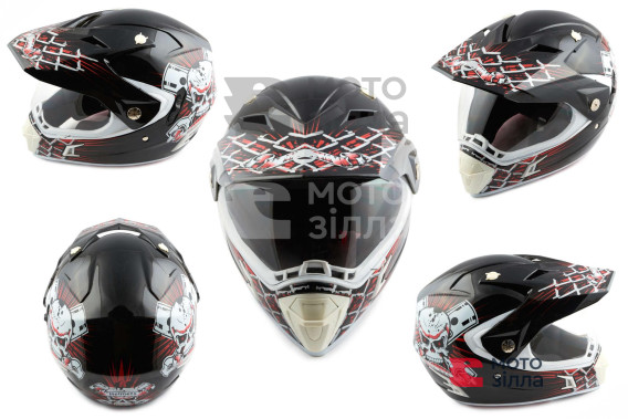 Шлем кроссовый   (mod:CR188) (с визором, size:XL, черно-красный)   HELMO
