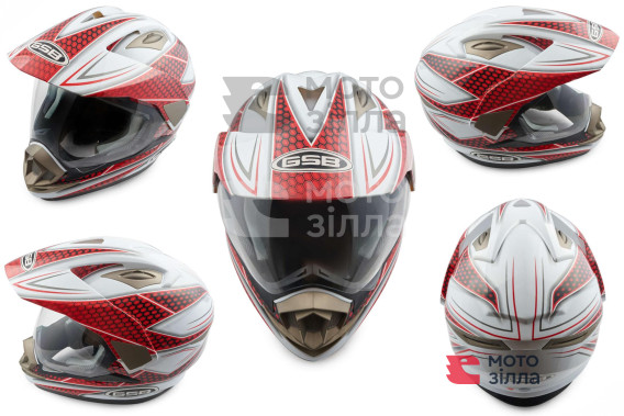 Шлем кроссовый   (mod:GS-14) (с визором, size:XL, бело-красный)   GSB