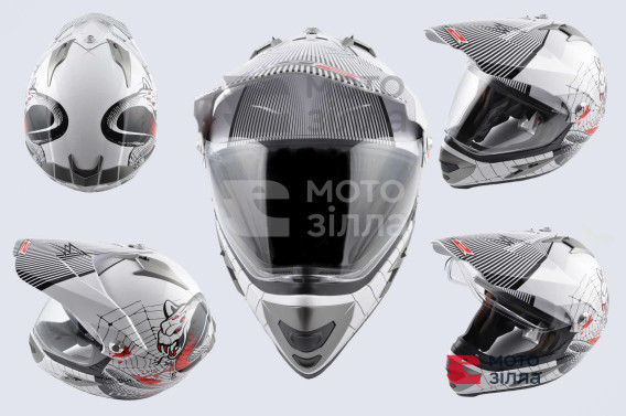 Шлем кроссовый   (mod:MX433) (с визором, size:XL, белый, SNAKE)   LS-2