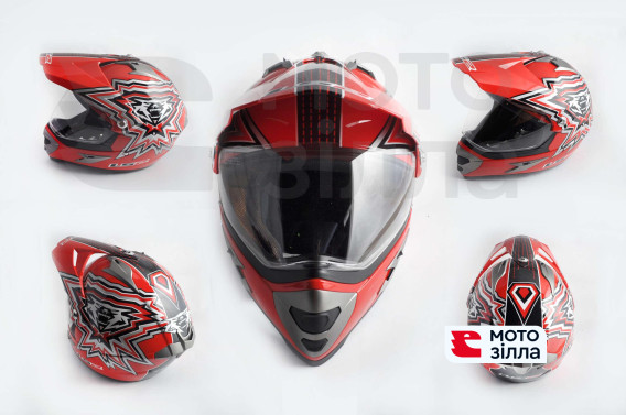 Шлем кроссовый   (mod:MX433) (с визором, size:XL, красный)   LS-2