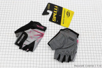 Перчатки детские без пальцев (7-8 лет) черно-серо-розовые, с мягкими вставками под ладонь SKG-1553