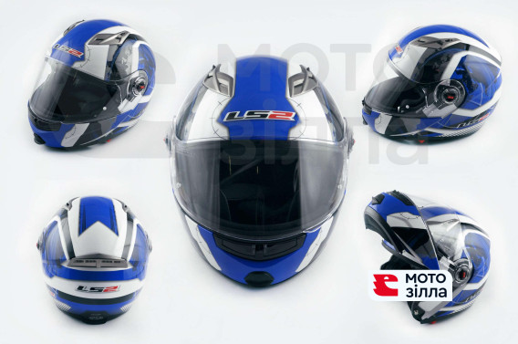 Шлем трансформер   (size:XL, бело-синий, + солнцезащитные очки)   LS-2 (T-408)