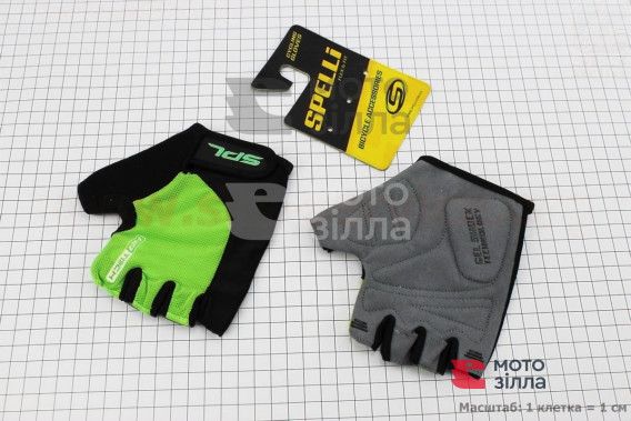 Перчатки без пальцев M черно-салатовые, с гелевыми вставками под ладонь SBG-1457