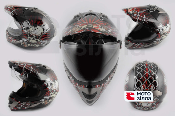 Шлем кроссовый   (mod:Skull) (с визором, size:XXL, красный)   LS-2