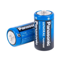 Батарейка Panasonic GENERAL PURPOSE угольно-цинковая C(R14) пленка, 2 шт.