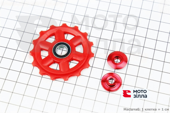 Ролик перекидки цепи задней 15T, пром-подшипник 689RS, пластиковый, красный