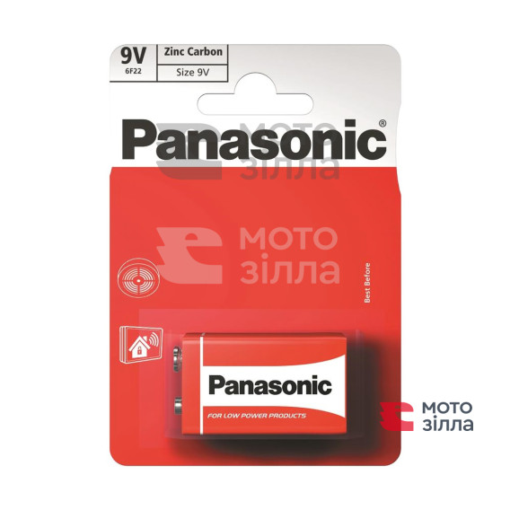 Батарейка Panasonic RED ZINC вугільно-цинкова 6F22 (6R61, 1604, Крона) блістер, 1 шт.