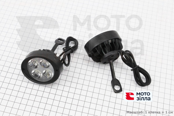 Фара додаткова світлодіодна вологозахисна (65*55mm) - 4 LED з кріпленням під дзеркало, к-кт 2шт