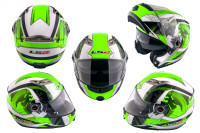 Шлем трансформер   (size:XL, зелено-белый + солнцезащитные очки)   LS-2