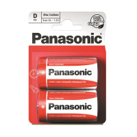 Батарейка Panasonic RED ZINC угольно-цинковая D(R20) блистер, 2 шт.