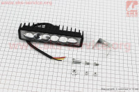Фара дополнительная светодиодная влагозащитная - 6 LED с креплением, прямоугольная 39*148мм