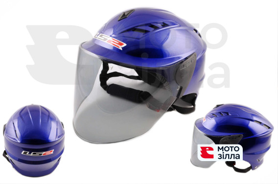 Шлем открытый   (mod:100) (аэроформа, черный визор) (size:XL, синий)   LS2