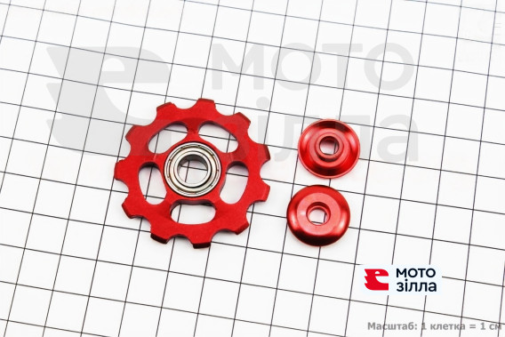 Ролик перекидки цепи задней 11T, пром-подшипник 689ZZ, алюминиевый, красный KL-4011А