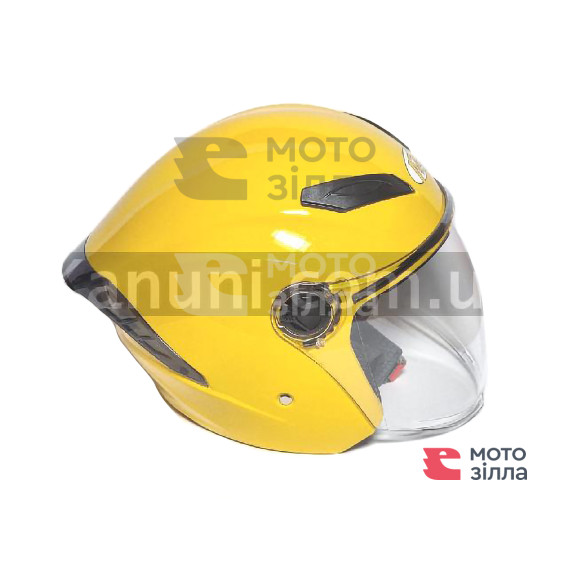 Шлем МТ 606 (ЖЕЛТЫЙ) (открытый белое стекло + встроеные очки) (размер: S)