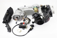 Двигатель скутерный в сборе 4Т-80куб (длинный вариатор, длинный вал) + карбюратор, коммутатор, катушка зажигания, фильтр воздушный