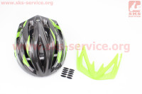 Шлем велосипедный L (59-65 см) съемный козырек, 10 вент. отверстия, системы регулировки по размеру Divider и Run System SRS, черно-зеленый SBH-4000 SPELLI 408033