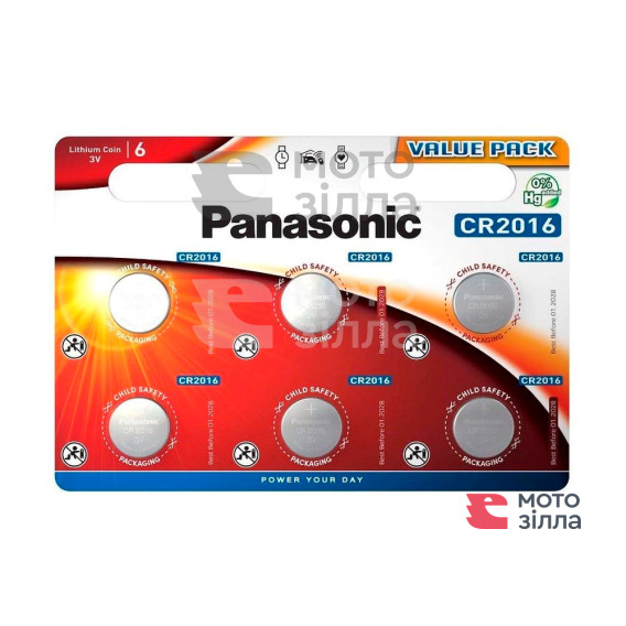 Батарейка Panasonic літієва CR2016 блістер, 6 шт.