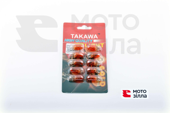 Лампа Т10 (безцокольная)  12V 3W   (габарит, приборы)   (желтая)   TAKAWA