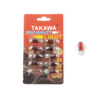 Лампа Т10 (безцокольна) 12V 3W (габарит, прилади) (червона) TAKAWA