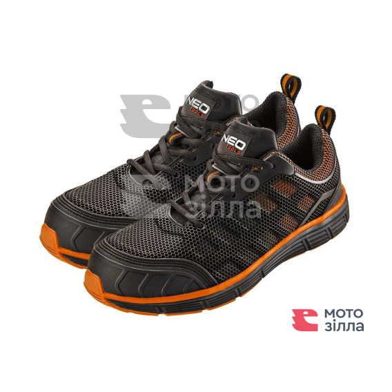 Кросівки робочі Neo Tools, замша, ударопоглинання, сталева підошва, S1P SRC, СЕ, р.43(28.7см), чорно-помаранчевий