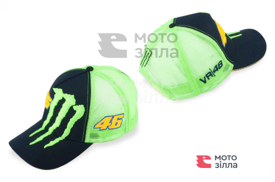 Бейсболка   46 VALENTINO ROSSI AND MONSTER ENERGY   (черно-зеленая, сетка)