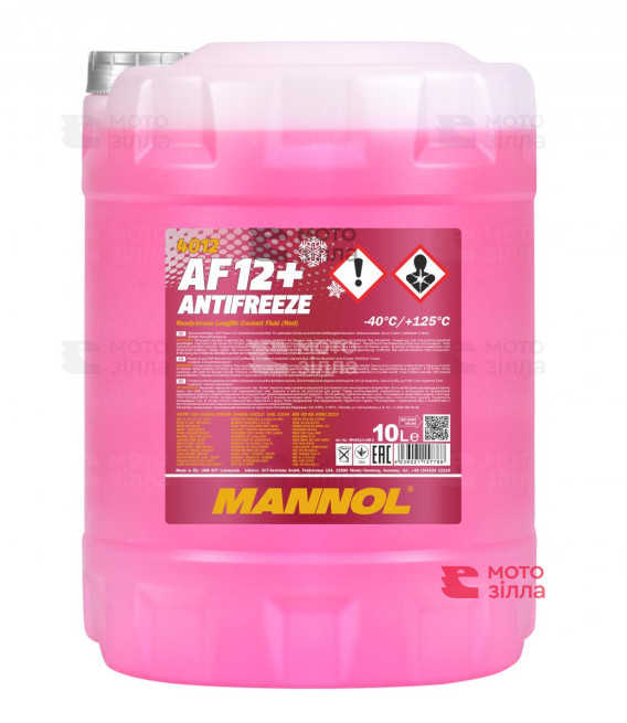 Жидкость охлаждающая (антифриз) 4012 AF12+ красная (-40˚C) 10л MANNOL Германия