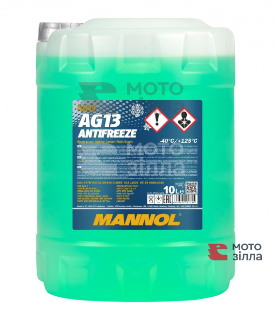 Рідина охолоджувальна (антифриз) 4013 AG13 зелена (-40˚C) 10л MANNOL Німеччина