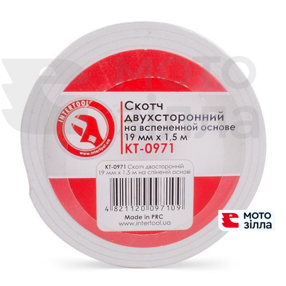 Скотч двухсторонний 19 мм*1.5 м на вспененной основе INTERTOOL