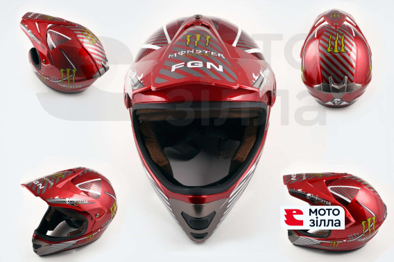 Шлем кроссовый   (mod:Skull) (size:XL, красный)   MONSTER ENERGY
