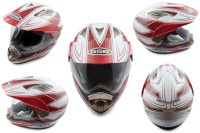 Шлем кроссовый   (mod:GS-14) (с визором, size:L, бело-красный)   GSB