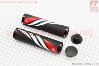 Ручки керма 130мм із затиском Lock-On з двох сторін, екошкіра, чорно-біло-червоні VLG-851