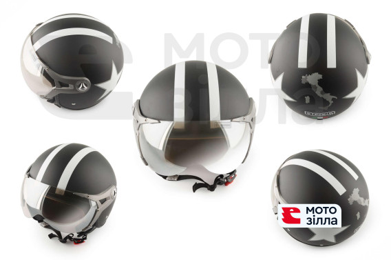 Шлем открытый   (с очками и козырьком, size:M, черный)   BEON