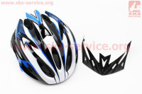 Шлем велосипедный L (58-61 см) съемный козырек, 18 вент. отверстия, системы регулировки по размеру Divider и Run System SRS, черно-бело-cиний AV-01