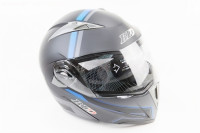 Шлем закрытый с откидным подбородком+очки SCO-158 S- ЧЕРНЫЙ матовый с серо-синим рисунком
