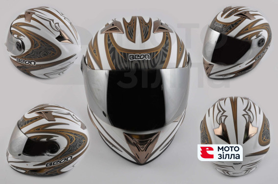 Шлем-интеграл   (mod:B-500) (size:XL, бело-серый, зеркальный визор, BLADE)   BEON