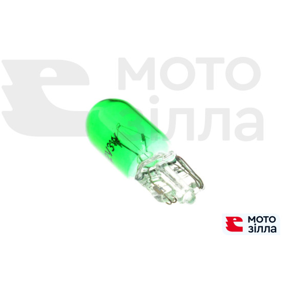 Лампа Т10 (безцокольная)  12V 3W   (габарит, приборы)   (зеленая)   YWL