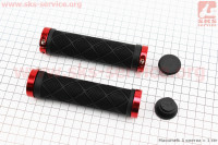 Ручки руля 130мм с зажимом Lock-On с двух сторон, черно-красные TPE-093