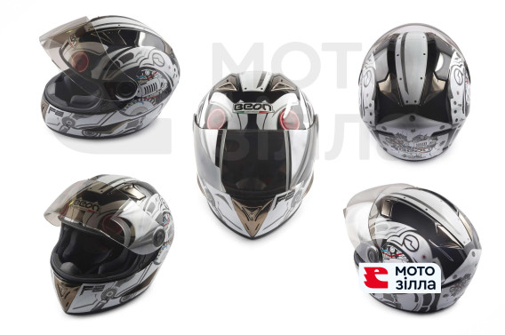 Шлем-интеграл   (mod:B-500) (size:XL, белый, зеркальный визор FUTURE SOLDIER)   BEON
