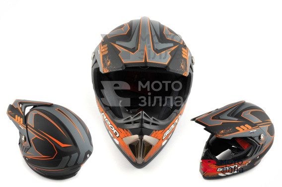 Шлем кроссовый   (mod:B-600) (size:ХL, черно-оранжевый матовый)   BEON