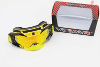 Очки кроссовые/эндуро/АТV, ремешок с силиконовым покрытием, желто-черные (зеркальное стекло), VM-1015A