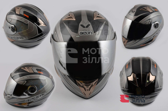 Шлем-интеграл   (mod:B-500) (size:XL, черный, зеркальный визор, X-CELERATE)   BEON
