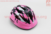 Шлем велосипедный детский, 12 вент. отверстия, системы регулировки по размеру Divider и Run System SRS, розовый "КАМУФЛЯЖ" AV-021